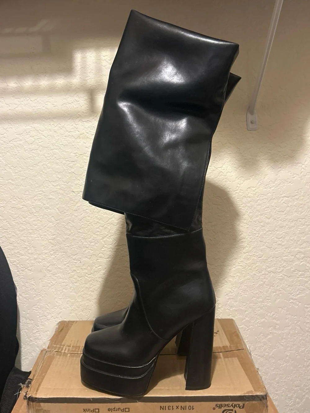 Black Over-the-Knee Platform Block Heel Boots